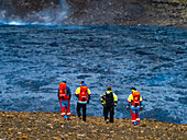 Stay Safe ? Volunteer rescue team monitors gas levels from Fagradalsfjall Volcano, Iceland