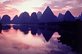 Reflections of mountains in the water, Yangshuo, Guangxi Province, China