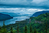 High angle wide vista of the Columbia River Gorge