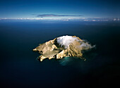 Aerial of White Island active Volcano smoking