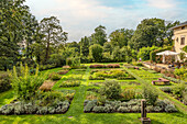 Perennial garden in the park of Albrechtsberg Castle Dresden, Saxony, Germany