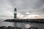 Long exposure at the lighthouse in Warnemuende, Germany, Mecklenburg-Western Pomerania, Baltic Sea