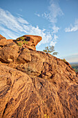 Low angle shot of rock formations along Camel Back Mountain trail in Phoenix Arizona, USA