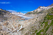 Aerial view of the Rhone Glacier, Uri Alps, Canton of Valais, Switzerland