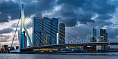 Nieuwe Maas with Erasmus Bridge and skyscrapers, Rotterdam, South Holland, The Netherlands, Europe
