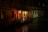 Evening illuminated &#39;back entrance&#39; of the five star Hotel Metropole on the Riva degli Schiavoni, Venice, Italy, Europe