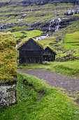 Way with old hats, waterfall, Saksun, Streymoy, Faroe Islands.