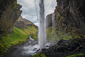 Behind Kvernufoss waterfall, Rangarping eystra, Sudurland, Iceland,