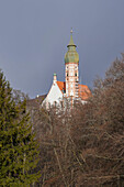 View of the picturesque Andechs Monastery in early spring, Bavaria, Germany