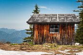 Mountain hut with snow field, Bad Reichenhall, Bavaria, Germany