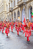 Participants in the Explosion of the Cart festival on parade, Florence, Tuscany, Italy
