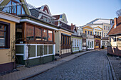 Historical captain&#39;s houses in the old town of Warnemünde.