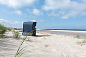 Beach chair on the beach of the Baltic Sea coast, Baltic Sea, Western Pomerania Lagoon Area National Park, Fischland-Darß-Zingst, Mecklenburg-West Pomerania, Germany
