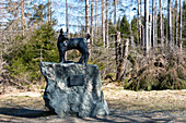 Lynx, monument on the Goetheweg, hiking trail to the Brocken, Harz National Park, Torfhaus, Lower Saxony, Germany