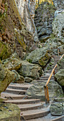 Rock stairs to the Schwedenlöcher rock formation, Saxon Switzerland, Saxony, Germany