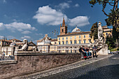 Wall with men at Piazza del Popolo, Rome, Lazio, Italy, Europe