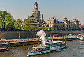 Steamboats on the Elbe during the annual fleet parade in Dresden, Saxony, Germany