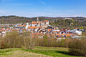 Sigmaringen with Hohenzollern Castle Sigmaringen from viewpoint Chapel St. Josef, Swabian Jura in Baden-Württemberg, Germany