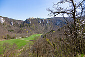 Burg Wildenstein, Ausblick von Vögelsruh, Naturpark Obere Donau in der Schwäbischen Alb, Baden-Württemberg, Deutschland