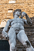 David Statue (von Michelangelo) am Piazza della Signoria, Florenz, Toskana, Italien, Europa