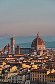 View of Cathedral, skyline, Florence city panorama from Piazzale Michelangelo, Tuscany, Italy, Europe