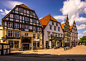 Historische Bürgerhäuser aus der Zeit der Renaissance in der Altstadt von Bad Salzuflen, Kreis Lippe, Nordrhein-Westfalen, Deutschland