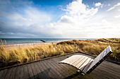 Beach sofa in Grossenbrode in the sunshine, Baltic Sea, Ostholstein, Schleswig-Holstein, Germany