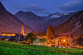 Illuminated village of Bonneval-sur-Arc, Vanoise National Park, Vanoise, Savoy, France