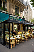 Exterior terrace of the Deux Magots cafe in St Germain des Pres, Paris, France