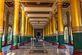 Golden pillars inside Shwedagon Pagoda, Myanmar, Asia