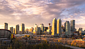 Calgary cityscape lit up at dawn, Canada