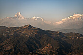View to Sarangkot with Machapucharé Mountain near Pokhara, Kaski, Nepal, Himalaya, Asia