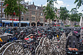 Bicycles at Rokin, well-known square in Amsterdam, North Holland, Netherlands