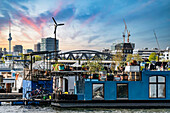 Houseboats on the banks of the Spree in Treptower Park, Berlin