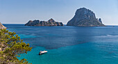 View of Es Vedra and Es Vedranell from Cala d Hort, Ibiza, Eivissa, Balearic Islands, Spain, Europe