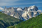 Dent du Geant und Grandes Jorasses, an den Rutorfällen, Rutorgruppe, Grajische Alpen, Aosta, Italien