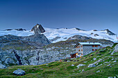 Rifugio Deffeyes hut with Testa del Rutor, Rutor Group, Graian Alps, Aosta, Italy