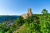View of the Niederburg and Kobern-Gondorf in spring, Moselle, Rhineland-Palatinate, Germany