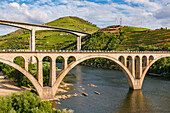 Distinctive bridges over the Douro River in Peso da Regua in the Alto Douro wine region, Portugal