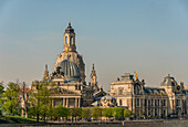 View of the Frauenkirche and Brühlsche Terasse in the morning, Dresden, Saxony, Germany