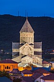Georgia,Mtskheta,spiritual town where Christianity was established in 327AD,Svetitskhoveli Cathedral,dusk.