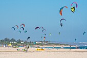 Kites Flying High Above the Shoreline of Tarifa,Cadiz,Andalusia,Spain.