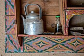 Teapot sits in built in shelf,Tighmert Oasis,Morocco.