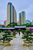 China,Hong Kong,Kowloon,The pagoda at the Chi Lin Nunnery and Nan Lian Garden.