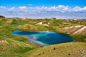 Kyrgyzstan,Osh province,Alai valley,Tolpur lake,Lenine pic base camp,aerial view.