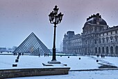 France,Paris,Louvre Museum,Musee du Louvre,Glass Pyramid,by architect I M Pei,main courtyard Cour Napoleon,Louvre Palace,art museum,.