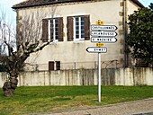 road signs at Lauzun,Lot-et-Garonne Department,Nouvelle Aquitaine,France.