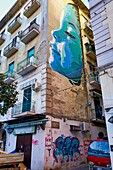 Naples Campania Italy. Mural street art at Pignasecca quarter.