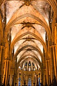 Interior view of Gothic church of Santa Maria del Mar,La Ribera,Barcelona,Catalonia,Spain,Europe.
