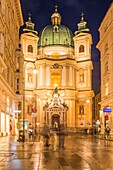 Peterskirche (Kirche St. Peter) vom Graben aus gesehen, Innere Stadt (Innere Stadt), Wien, Österreich.